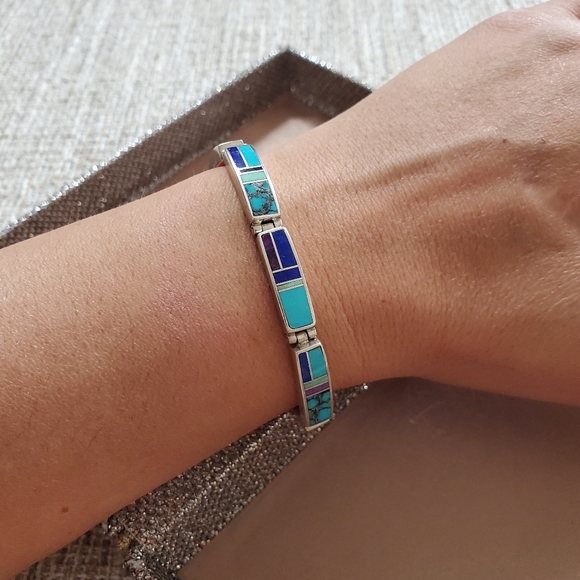 Jewelry - Vintage Navajo Inlay Sterling Link Bracelet